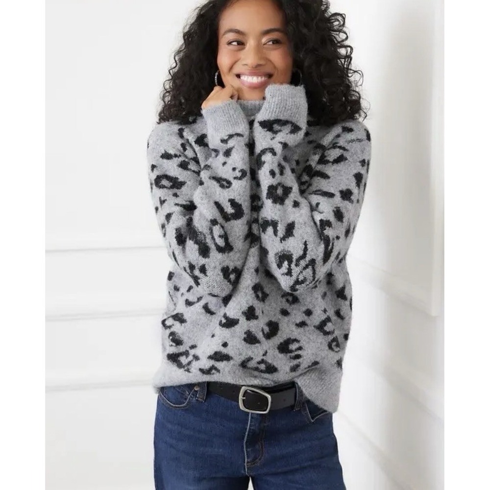 Karen Kane Metallic Animal Print Crew Beck Sweater